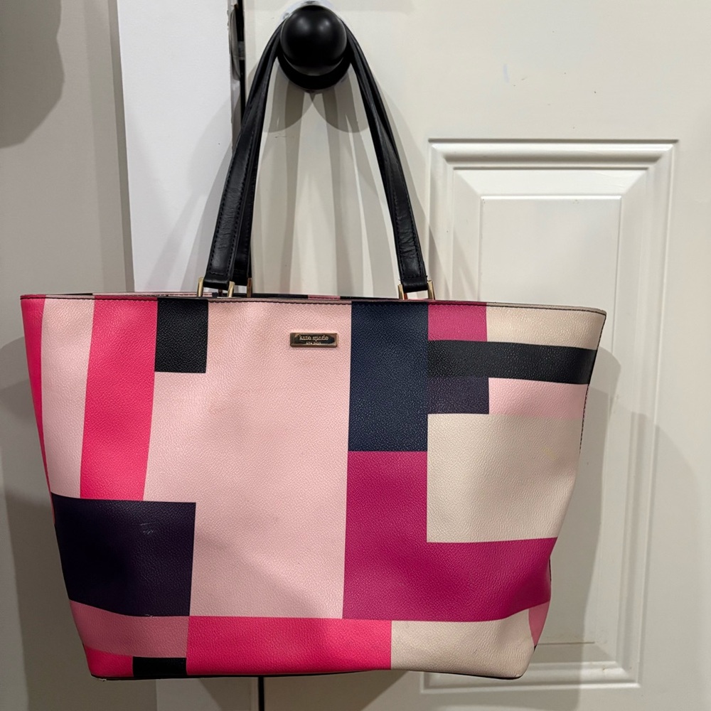 Kate Spade Geometric Colorblock Pink and Navy Tote
